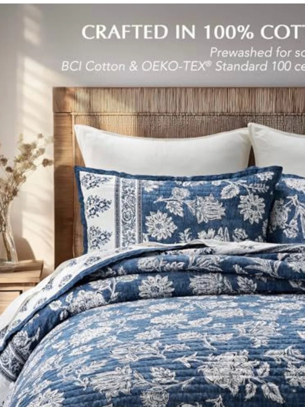 Blue Floral Quilted Comforter Set - EverGrace